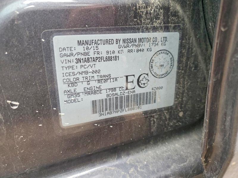 Продажа на аукционе авто 2015 Nissan Sentra, vin: 3N1AB7AP2FL688181, номер лота: 52160446