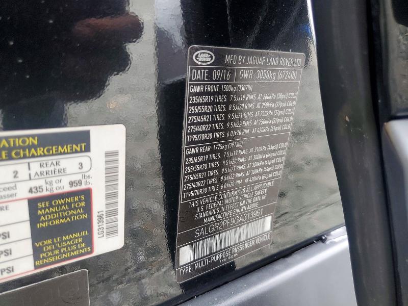 54676366 :رقم المزاد ، SALGR2PF9GA313961 vin ، 2016 Land Rover Range Rover مزاد بيع
