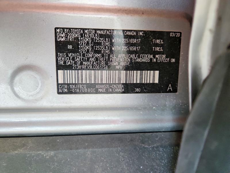 52693986 :رقم المزاد ، 2T3H1RFV9LC061758 vin ، 2020 Toyota Rav4 مزاد بيع