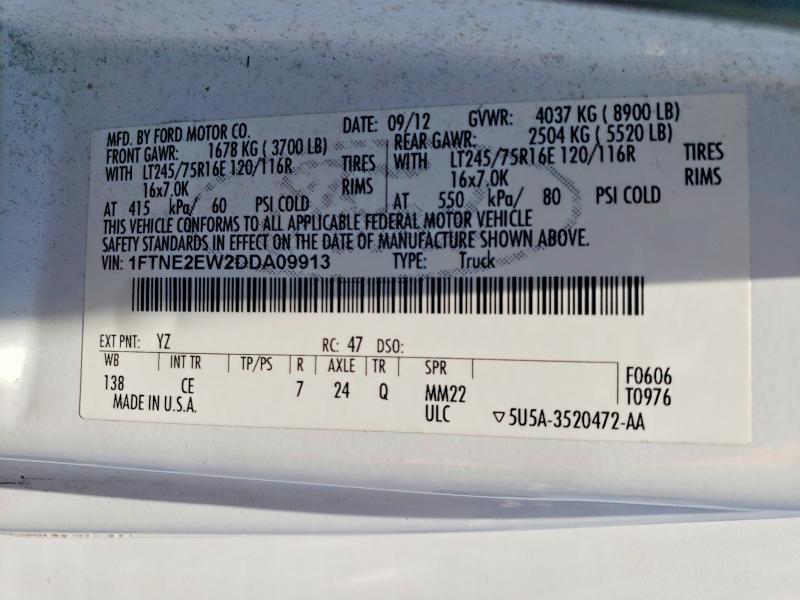 55340166 :رقم المزاد ، 1FTNE2EW2DDA09913 vin ، 2013 Ford E-series مزاد بيع