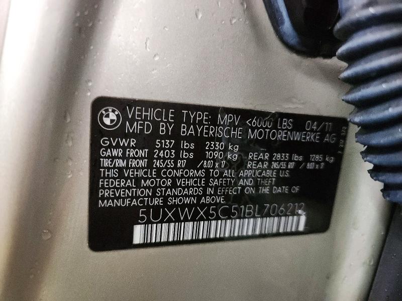 Auction sale of the 2011 Bmw X3, vin: 5UXWX5C51BL706212, lot number: 52698116