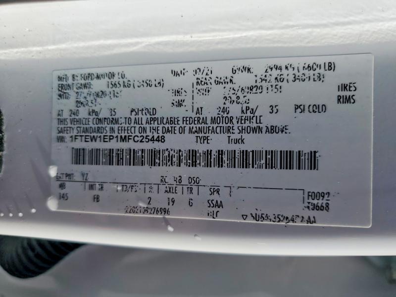 52481756 :رقم المزاد ، 1FTEW1EP1MFC25448 vin ، 2021 Ford F150 مزاد بيع