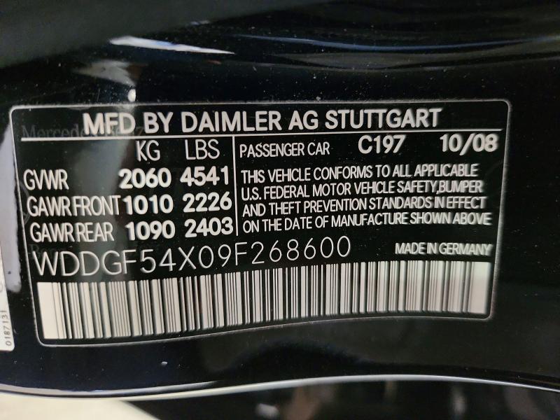Aukcja sprzedaży 2009 Mercedes-benz C, vin: WDDGF54X09F268600, numer aukcji: 52893216