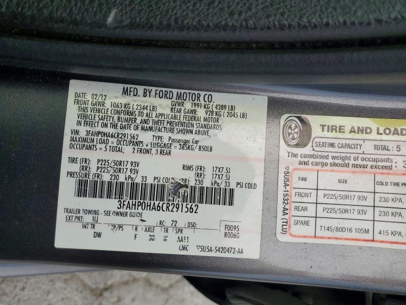 Продажа на аукционе авто 2012 Ford Fusion, vin: 3FAHP0HA6CR291562, номер лота: 54239506