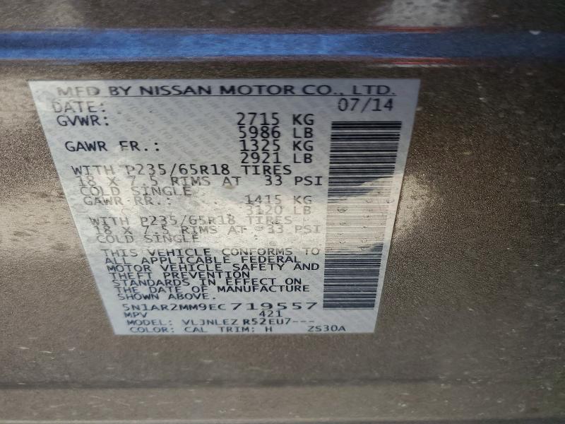 53443636 :رقم المزاد ، 5N1AR2MM9EC719557 vin ، 2014 Nissan Pathfinder مزاد بيع
