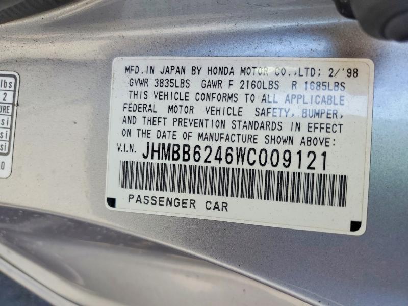 Продажа на аукционе авто 1998 Honda Prelude, vin: JHMBB6246WC009121, номер лота: 54537396