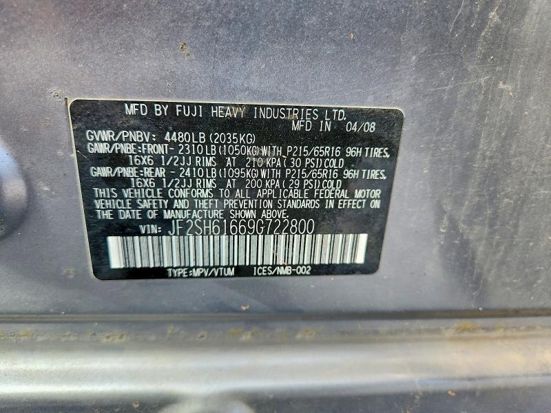 Aukcja sprzedaży 2009 Subaru Forester, vin: JF2SH61669G722800, numer aukcji: 54843746