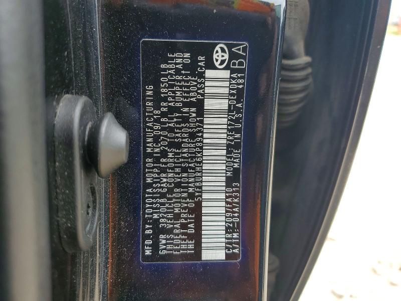 Продажа на аукционе авто 2019 Toyota Corolla, vin: 5YFBURHE6KP894371, номер лота: 54515736