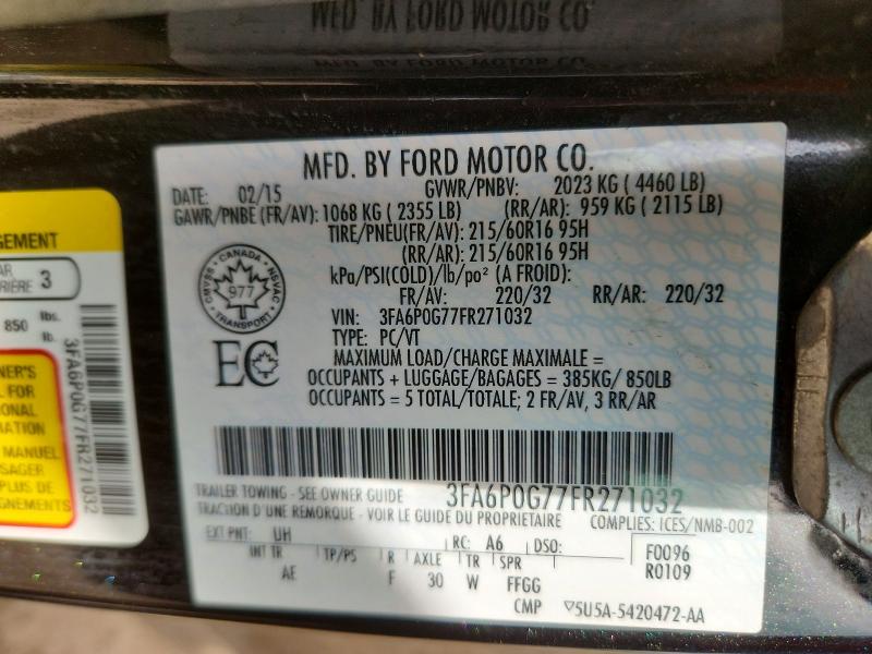 Aukcja sprzedaży 2015 Ford Fusion S 4dr, vin: 3FA6P0G77FR271032, numer aukcji: 52887076