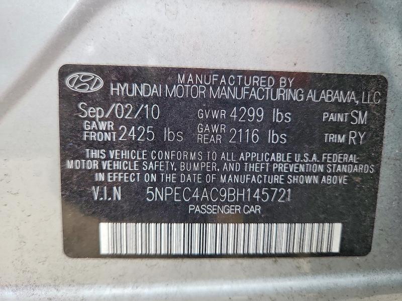 2011 Hyundai Sonata მანქანა იყიდება აუქციონზე, vin: 5NPEC4AC9BH145721, აუქციონის ნომერი: 54631286