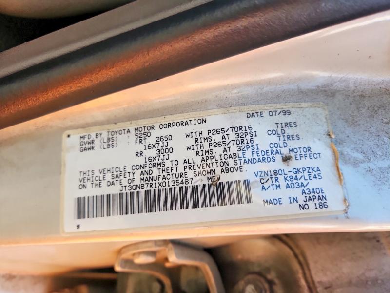 Aukcja sprzedaży 1999 Toyota 4runner, vin: JT3GN87R1X0135487, numer aukcji: 53267656