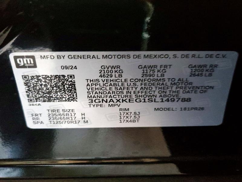 2025 Chevrolet Equinox მანქანა იყიდება აუქციონზე, vin: 3GNAXKEG1SL149788, აუქციონის ნომერი: 55417606
