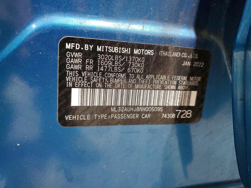 Продаж на аукціоні авто 2022 Mitsubishi Mirage, vin: ML32AUHJ8NH005095, номер лоту: 53014486