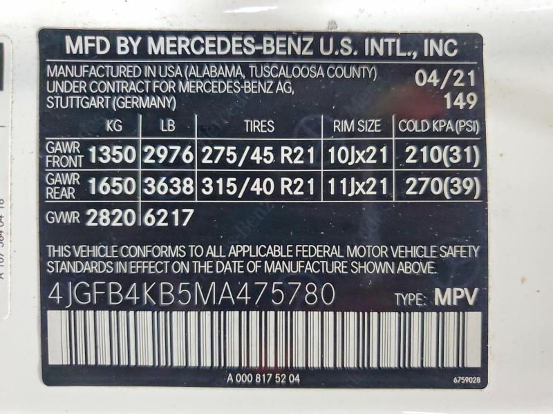 Продажа на аукционе авто 2021 Mercedes-benz Gle, vin: 4JGFB4KB5MA475780, номер лота: 52566016