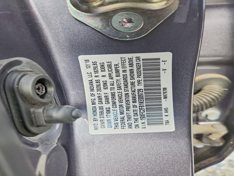 Aukcja sprzedaży 2019 Honda Civic, vin: 19XFC2F81KE009729, numer aukcji: 55540326
