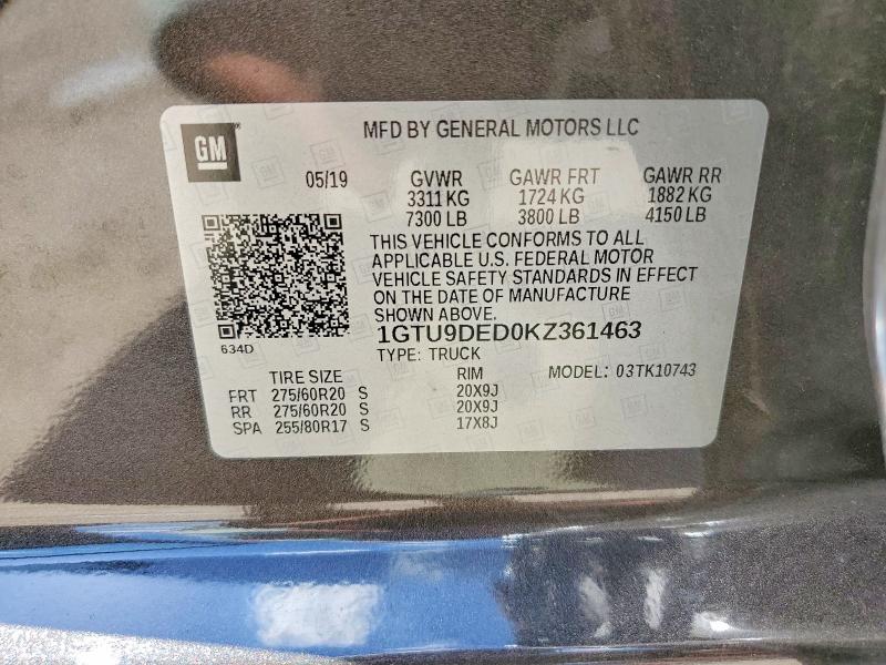 Aukcja sprzedaży 2019 Gmc 1500 Long, vin: 1GTU9DED0KZ361463, numer aukcji: 55370386