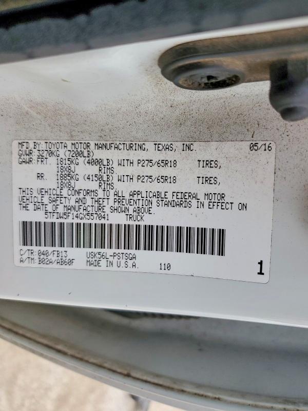 53437696 :رقم المزاد ، 5TFDW5F14GX557041 vin ، 2016 Toyota Tundra مزاد بيع