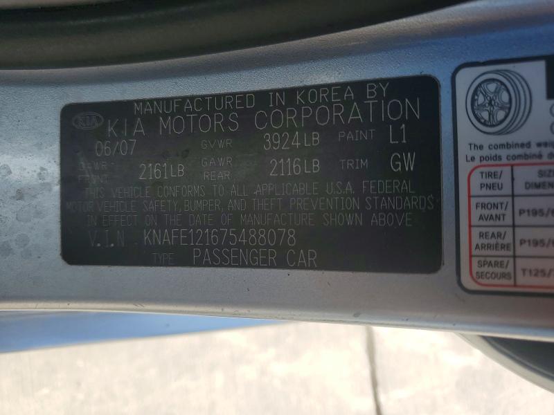 Aukcja sprzedaży 2007 Kia Spectra, vin: KNAFE121675488078, numer aukcji: 52379856