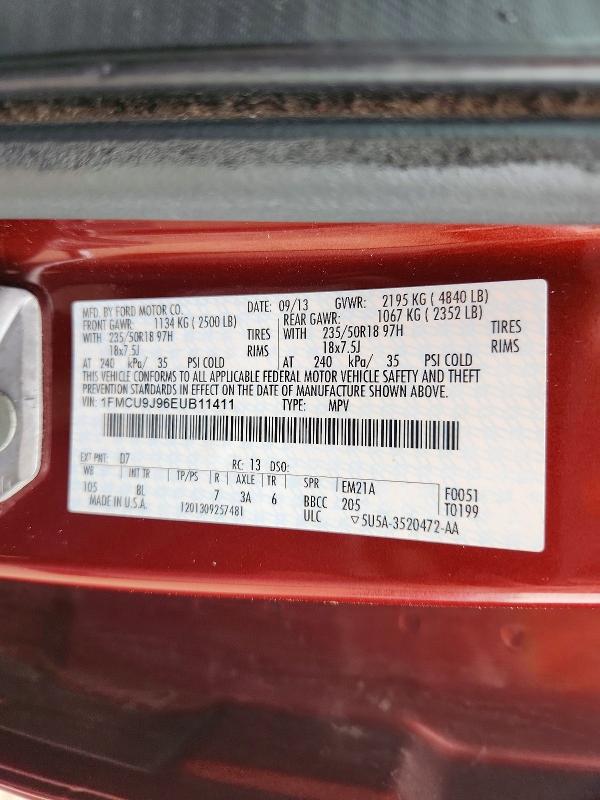 53525186 :رقم المزاد ، 1FMCU9J96EUB11411 vin ، 2014 Ford Escape مزاد بيع