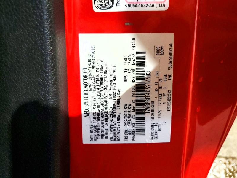 2013 Ford Mustang მანქანა იყიდება აუქციონზე, vin: 1ZVBP8FF4D5216583, აუქციონის ნომერი: 51382136
