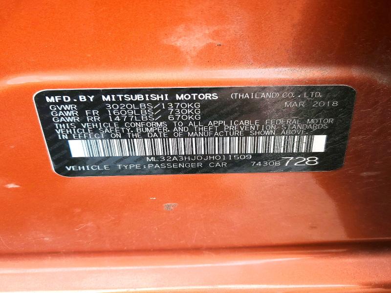 Продаж на аукціоні авто 2018 Mitsubishi Mirage, vin: ML32A3HJ0JH011509, номер лоту: 53240256