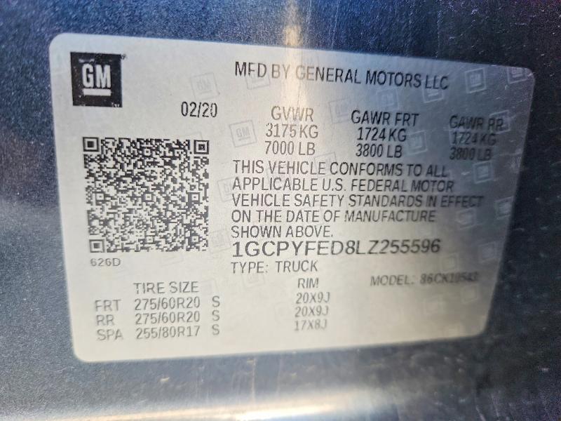 2020 Chevrolet Silverado მანქანა იყიდება აუქციონზე, vin: 1GCPYFED8LZ255596, აუქციონის ნომერი: 52176996