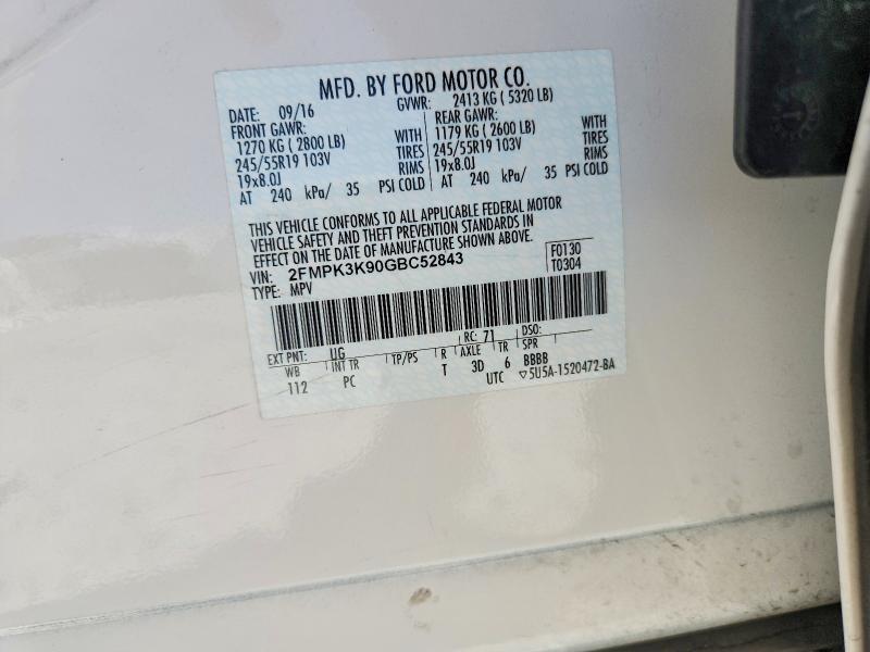2016 Ford Edge მანქანა იყიდება აუქციონზე, vin: 2FMPK3K90GBC52843, აუქციონის ნომერი: 53736446