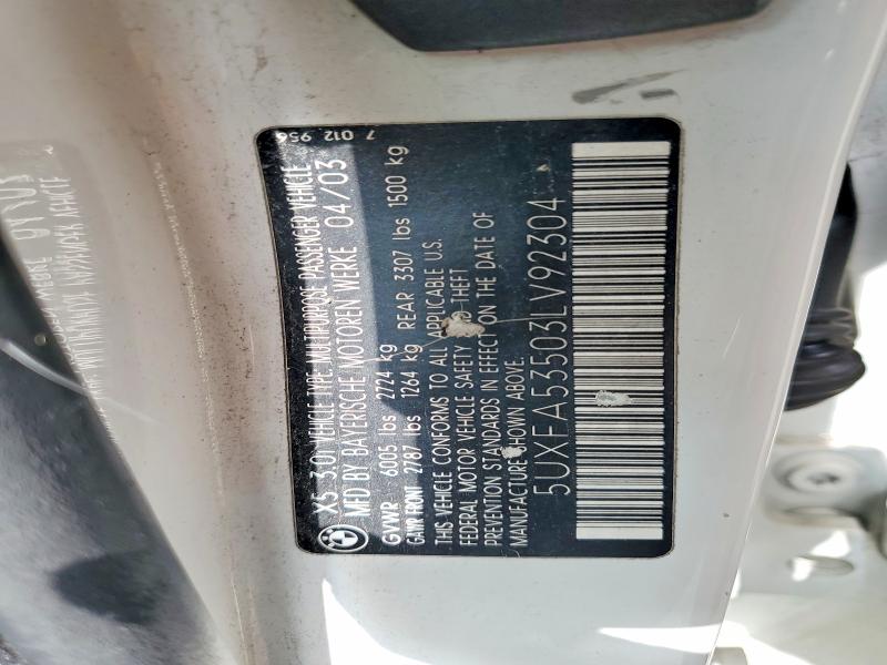 Продаж на аукціоні авто 2003 Bmw X5, vin: 5UXFA53503LV92304, номер лоту: 51790436
