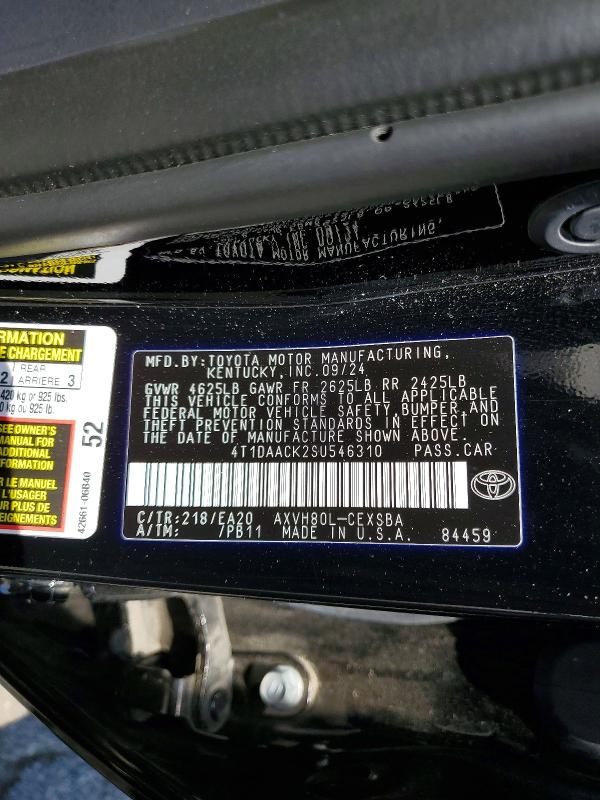 Aukcja sprzedaży 2025 Toyota Camry, vin: 4T1DAACK2SU546310, numer aukcji: 53142696