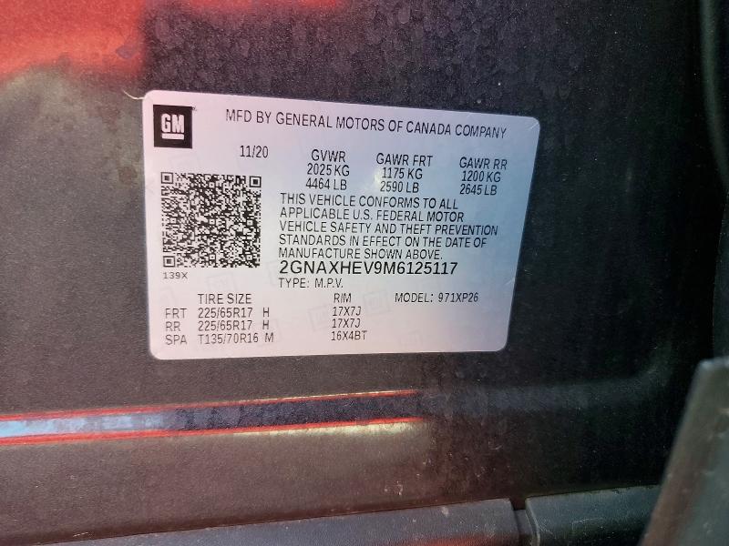 Aukcja sprzedaży 2021 Chevrolet Equinox, vin: 2GNAXHEV9M6125117, numer aukcji: 54482896