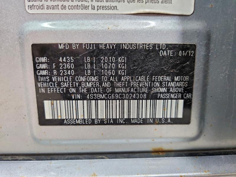 2012 Subaru Legacy მანქანა იყიდება აუქციონზე, vin: 4S3BMCG69C3024308, აუქციონის ნომერი: 54275406