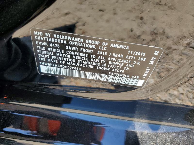 Aukcja sprzedaży 2013 Volkswagen Passat, vin: 1VWBP7A3XDC072668, numer aukcji: 54004206