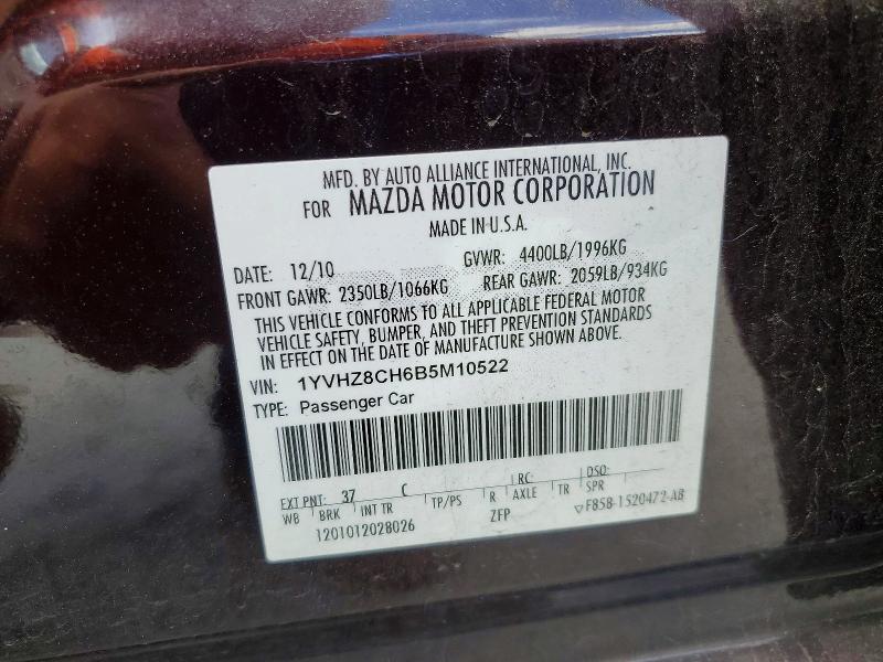Aukcja sprzedaży 2011 Mazda 6, vin: 1YVHZ8CH6B5M10522, numer aukcji: 51714446