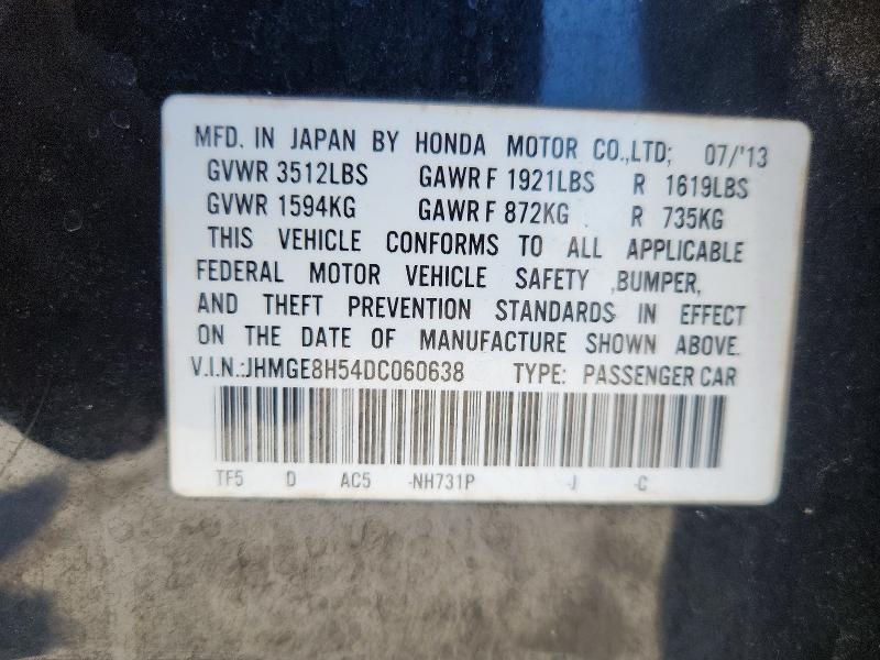 2013 Honda Fit მანქანა იყიდება აუქციონზე, vin: JHMGE8H54DC060638, აუქციონის ნომერი: 52179246
