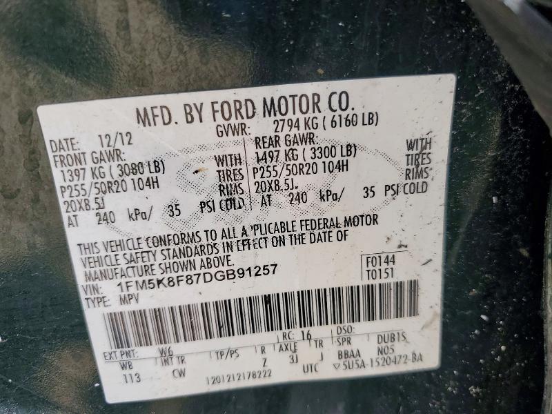 Продажа на аукционе авто 2013 Ford Explorer, vin: 1FM5K8F87DGB91257, номер лота: 54523676