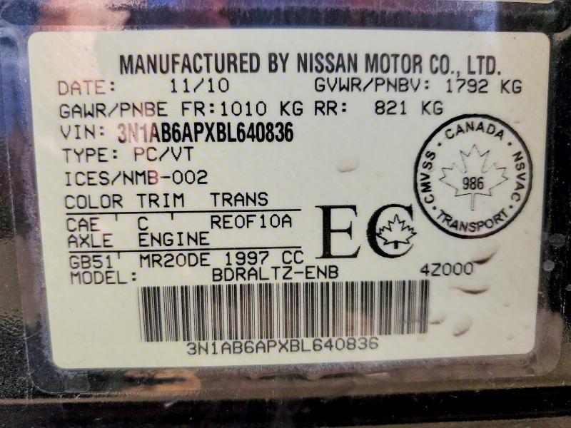 2011 Nissan Sentra მანქანა იყიდება აუქციონზე, vin: 3N1AB6APXBL640836, აუქციონის ნომერი: 53776966