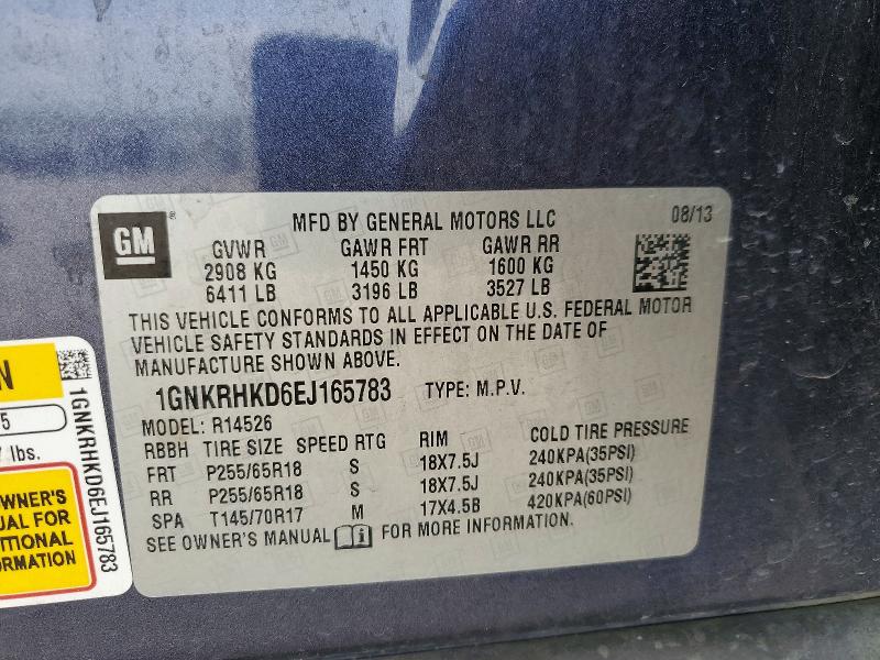 Aukcja sprzedaży 2014 Chevrolet Traverse, vin: 1GNKRHKD6EJ165783, numer aukcji: 52397916
