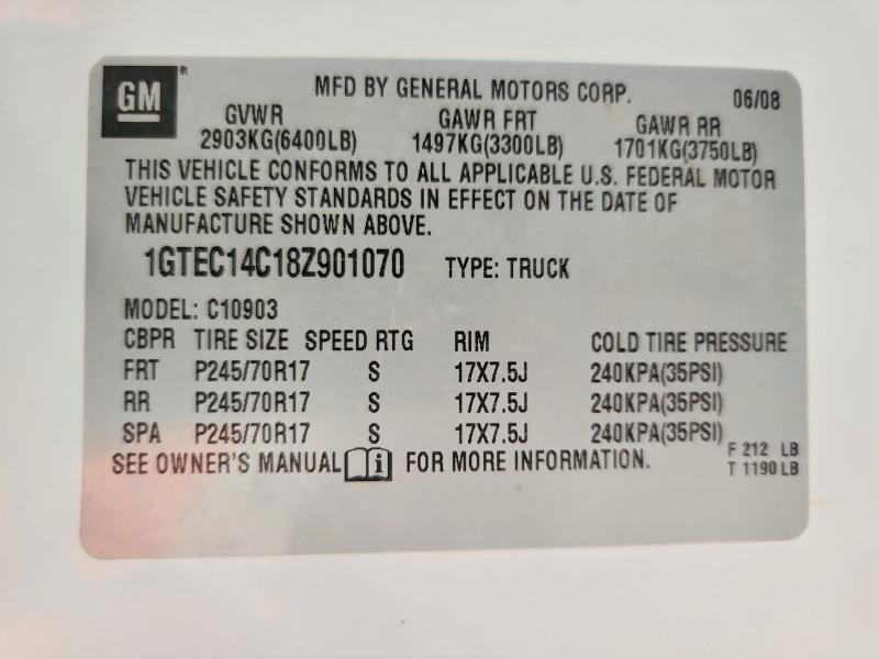 54216736 :رقم المزاد ، 1GTEC14C18Z901070 vin ، 2008 Gmc Sierra مزاد بيع