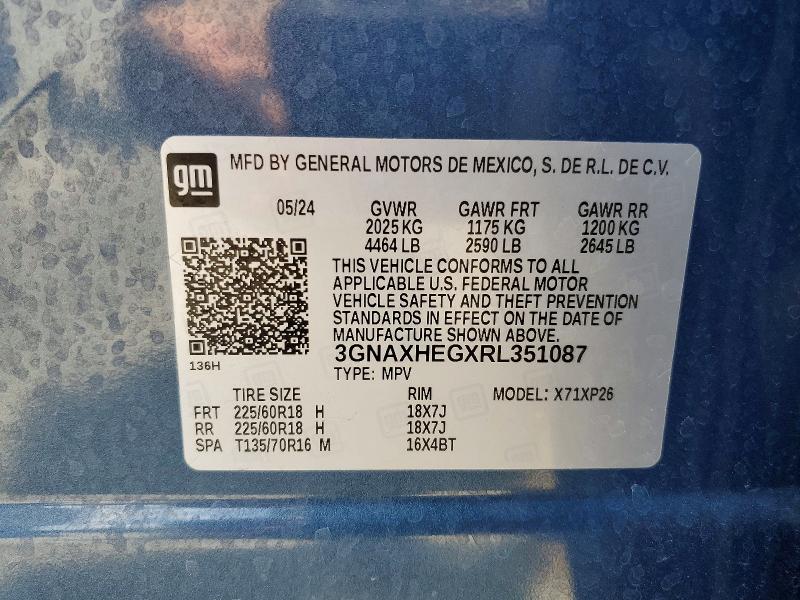 Продажа на аукционе авто 2024 Chevrolet Equinox, vin: 3GNAXHEGXRL351087, номер лота: 51927636