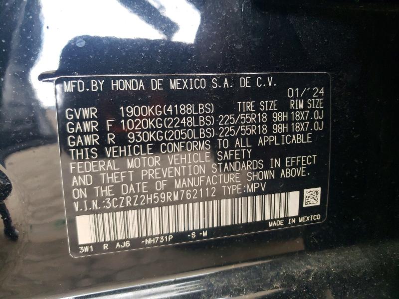Продаж на аукціоні авто 2024 Honda Hr-v, vin: 3CZRZ2H59RM762112, номер лоту: 52394526