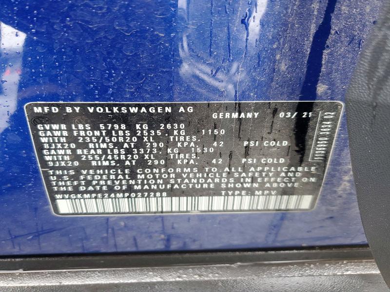 Aukcja sprzedaży 2021 Volkswagen Id.4, vin: WVGKMPE24MP027288, numer aukcji: 52963026