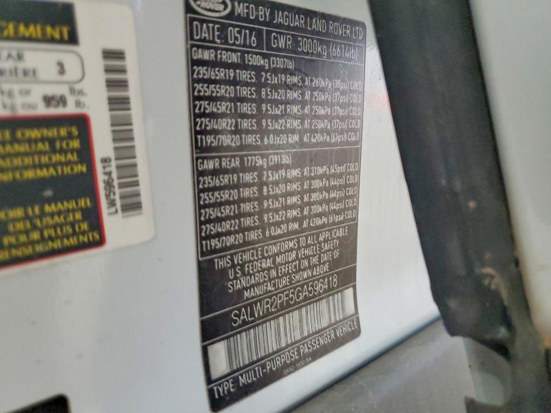 Продаж на аукціоні авто 2016 Land Rover Range Rover Sport, vin: SALWR2PF5GA596418, номер лоту: 52400156