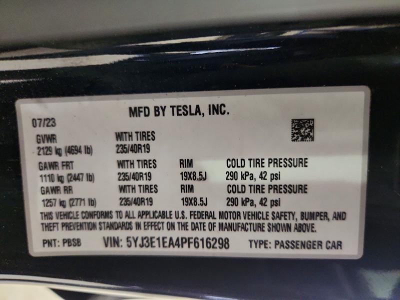 Продажа на аукционе авто 2023 Tesla Model 3, vin: 5YJ3E1EA4PF616298, номер лота: 53508026