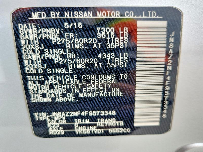 Продаж на аукціоні авто 2015 Infiniti Qx80, vin: JN8AZ2NF4F9573348, номер лоту: 52599056