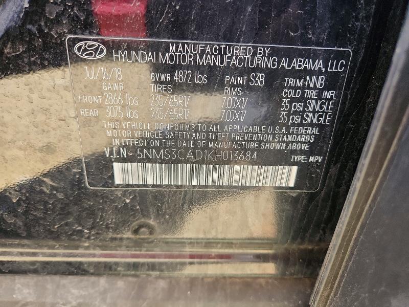 Продаж на аукціоні авто 2019 Hyundai Santa Fe, vin: 5NMS3CAD1KH013684, номер лоту: 53072366