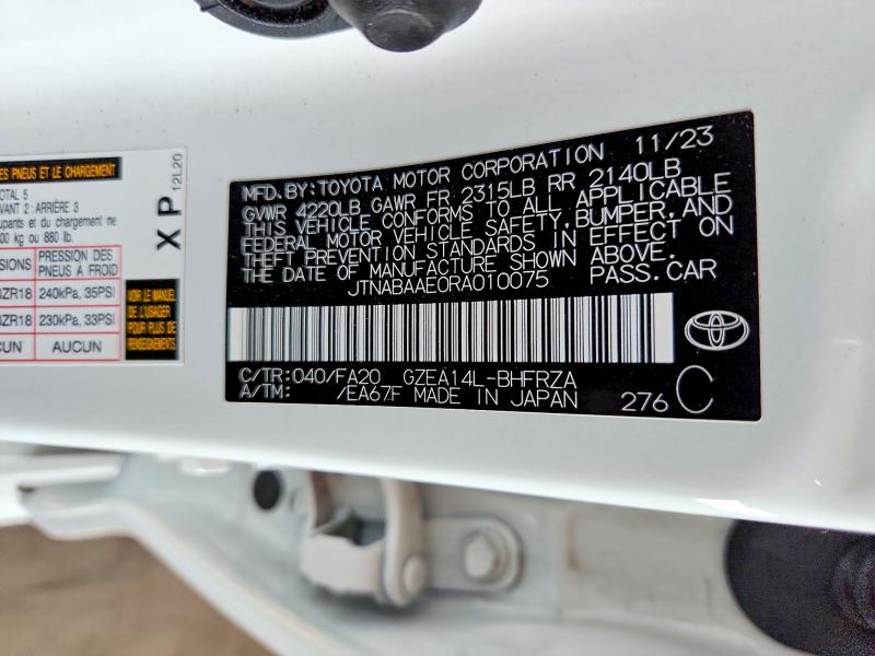 51564646 :رقم المزاد ، JTNABAAE0RA010075 vin ، 2024 Toyota Gr Corolla مزاد بيع