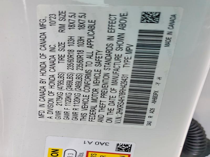 51913216 :رقم المزاد ، 2HKRS4H78RH429431 vin ، 2024 Honda Cr-v مزاد بيع