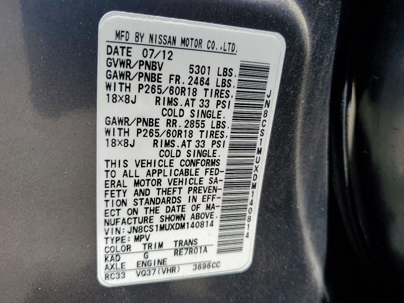 Auction sale of the 2013 Infiniti Fx37, vin: JN8CS1MUXDM140814, lot number: 53843796