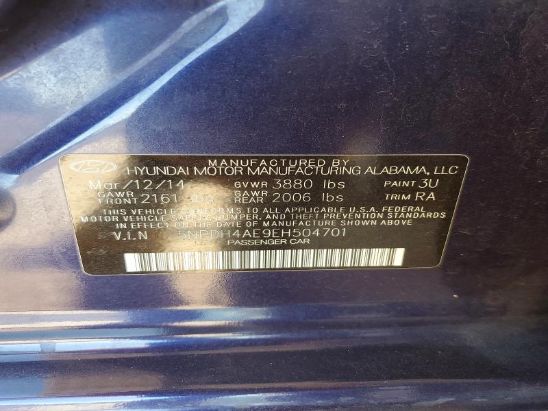 2014 Hyundai Elantra მანქანა იყიდება აუქციონზე, vin: 5NPDH4AE9EH504701, აუქციონის ნომერი: 54529746