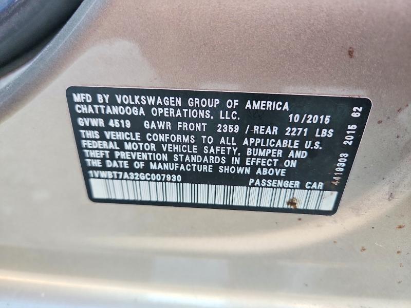 Aukcja sprzedaży 2016 Volkswagen Passat, vin: 1VWBT7A32GC007930, numer aukcji: 52755616